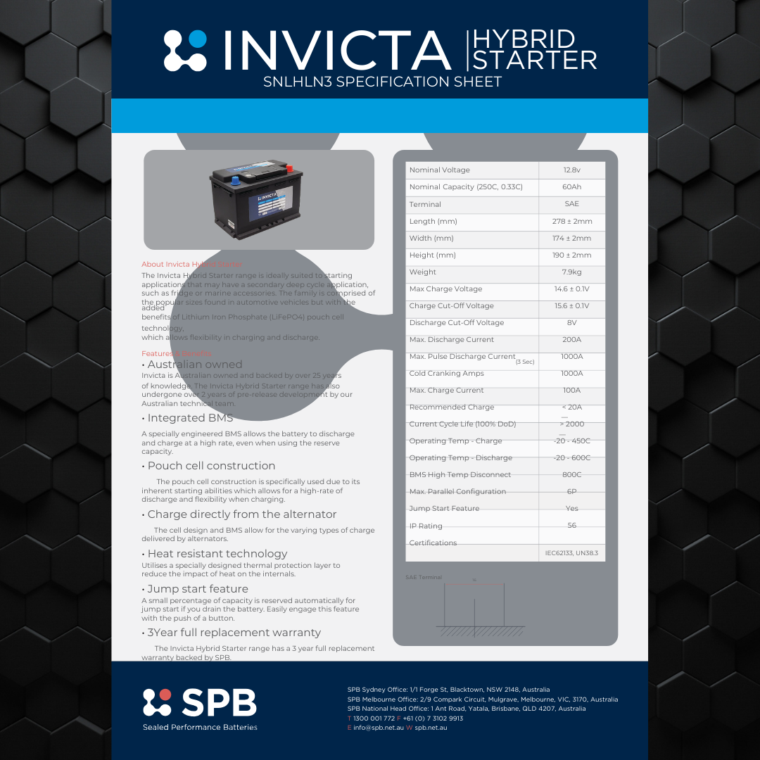 Invicta | Hybrid Lithium | Under Bonnet | 12V 60Ah | 1000CCA