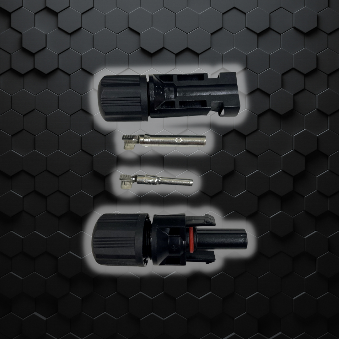 This Male/Female In Line Twin Pack With Pins (SAA) (Multi Contact 4mm Diameter Pin Contact) Connector is used to connect solar panel fly leads.