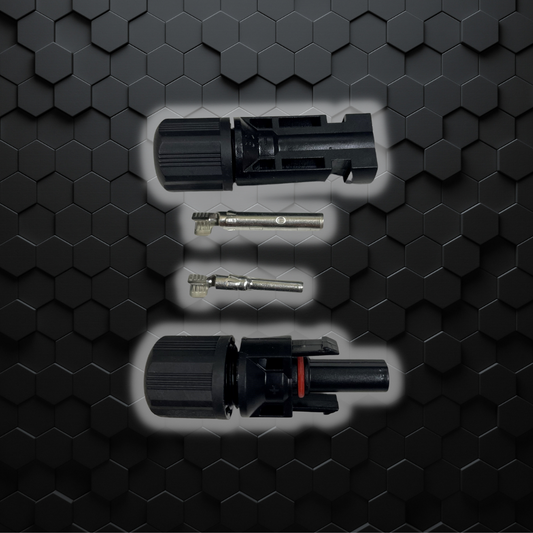 This Male/Female In Line Twin Pack With Pins (SAA) (Multi Contact 4mm Diameter Pin Contact) Connector is used to connect solar panel fly leads.