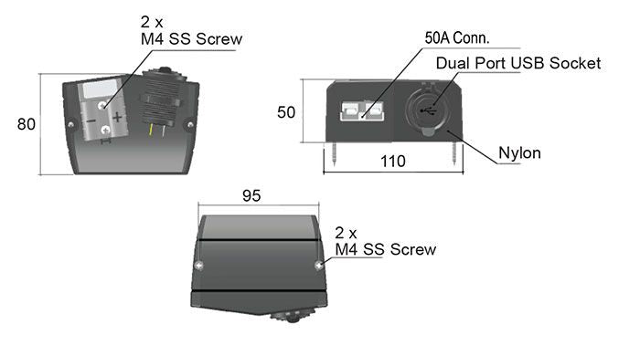 PDP Electrical | 50A Anderson | Twin USB Socket | Surface Mount
