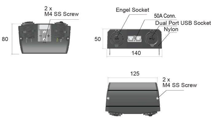PDP Electrical | 50A Anderson | Engle Socket/USB Surface mount