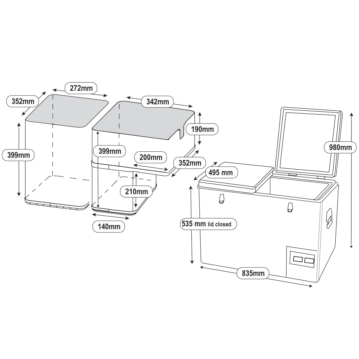 National Luna | 72L Legacy Twin Bin | Dual Control Double Door | Stainless Steel Fridge Freezer